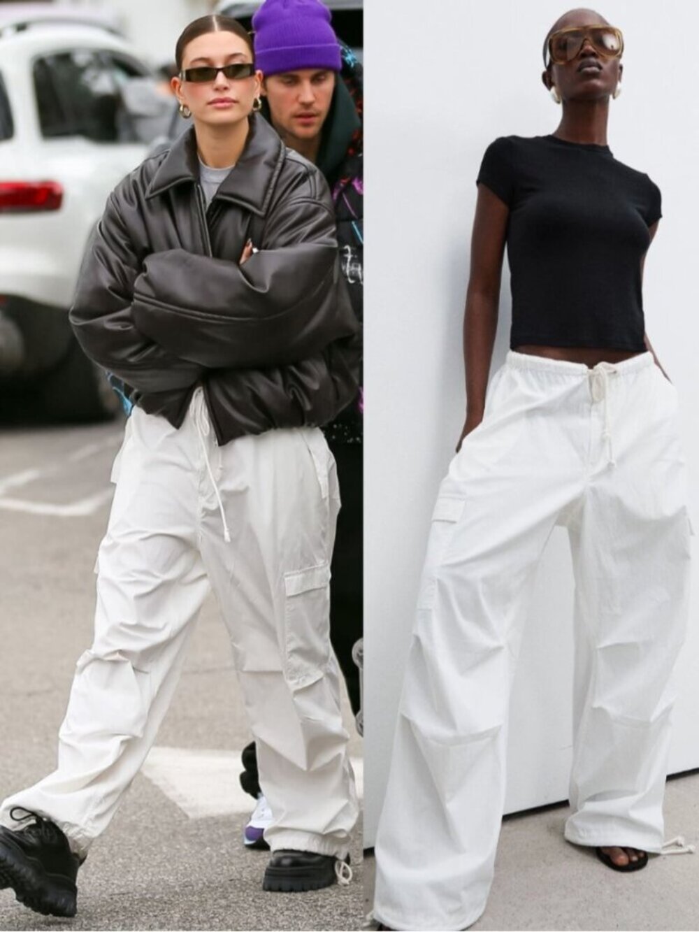 Local European White Wide Leg Cargo Parachute Pants